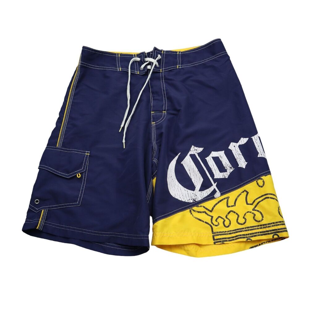 Corona Extra Shorts Mens 32 Blue Yellow Swim Trunks Beach Vacation Beer